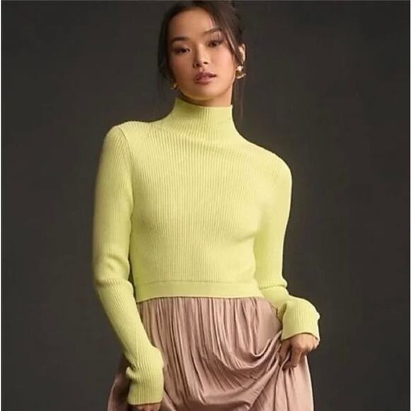 EUC Anthropologie Thea Twofer Sweater Dress Small Yellow Tan Maxi Ribbed Knit S - Picture 3 of 15